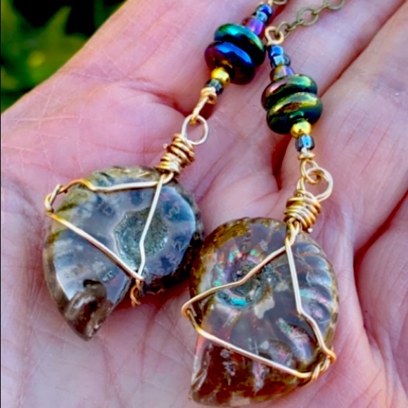 Polished Ammonite Dangle Earrings - Picture 2 of 16